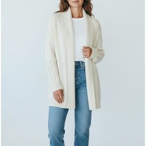 Joie Cream Cable Knit Shawl Collar Open Front Long Sleeve Cardigan Sweater Sz S‎